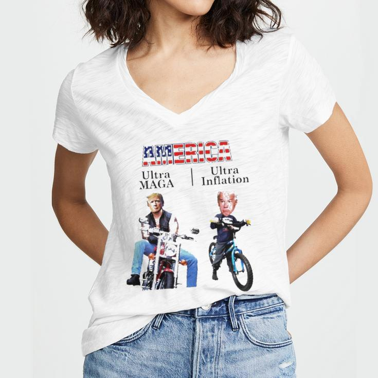 Best America Trump Ultra Maga Biden Ultra Inflation Women's Jersey Short Sleeve Deep V-Neck Tshirt