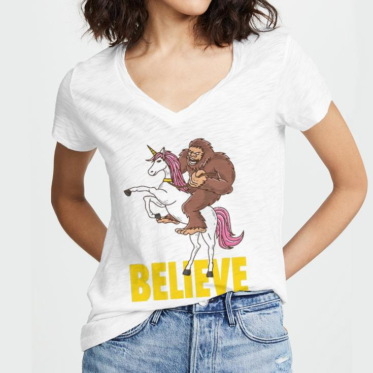 Bigfoot Unicorn Sasquatch Tee Men Women Kids Gift Women's Jersey Short Sleeve Deep V-Neck Tshirt