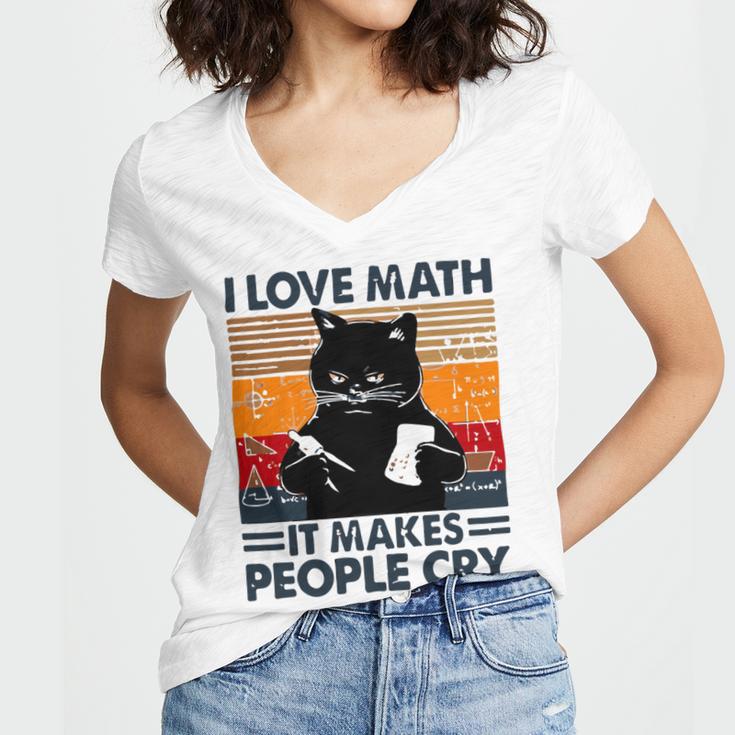 Black Cat I Love Math It Makes People Cry Women's Jersey Short Sleeve Deep V-Neck Tshirt