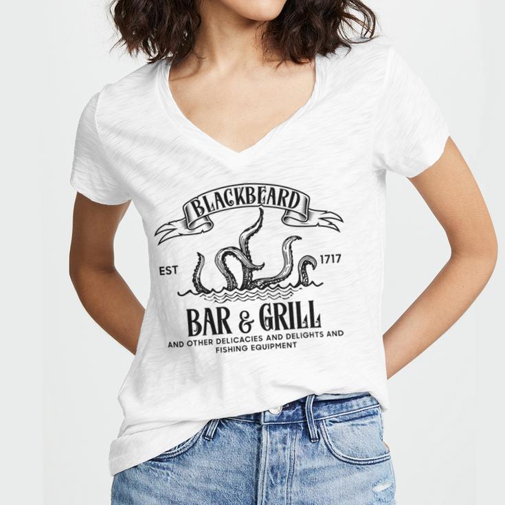 Blackbeards Bar And Grill Est Women's Jersey Short Sleeve Deep V-Neck Tshirt