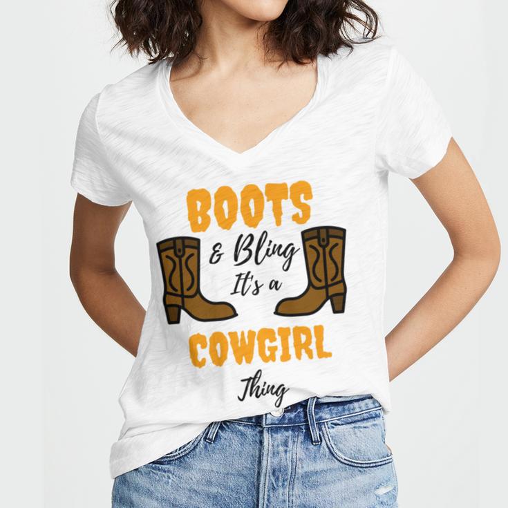 Boots Bling Its A Cowgirl Thing Women's Jersey Short Sleeve Deep V-Neck Tshirt