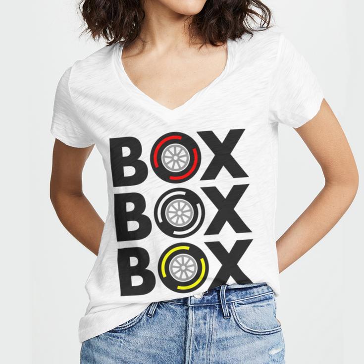 Box Box Box F1 Tyre Compound Design V2 Women's Jersey Short Sleeve Deep V-Neck Tshirt