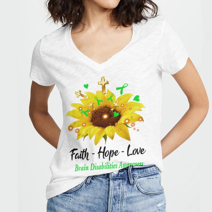 Brain Disabilities Awareness Faith Hope Love Women's Jersey Short Sleeve Deep V-Neck Tshirt