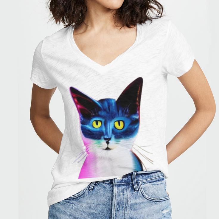 Cat Avatar Women's Jersey Short Sleeve Deep V-Neck Tshirt