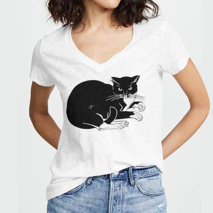 Cat Cut Cat Cat Lovers Black Cat Funny Cat Birthday Cat Gift Cat Danger Kitty V3 Women's Jersey Short Sleeve Deep V-Neck Tshirt