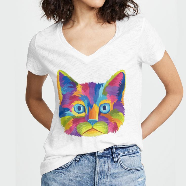 Cat Got Your Soul Women's Jersey Short Sleeve Deep V-Neck Tshirt