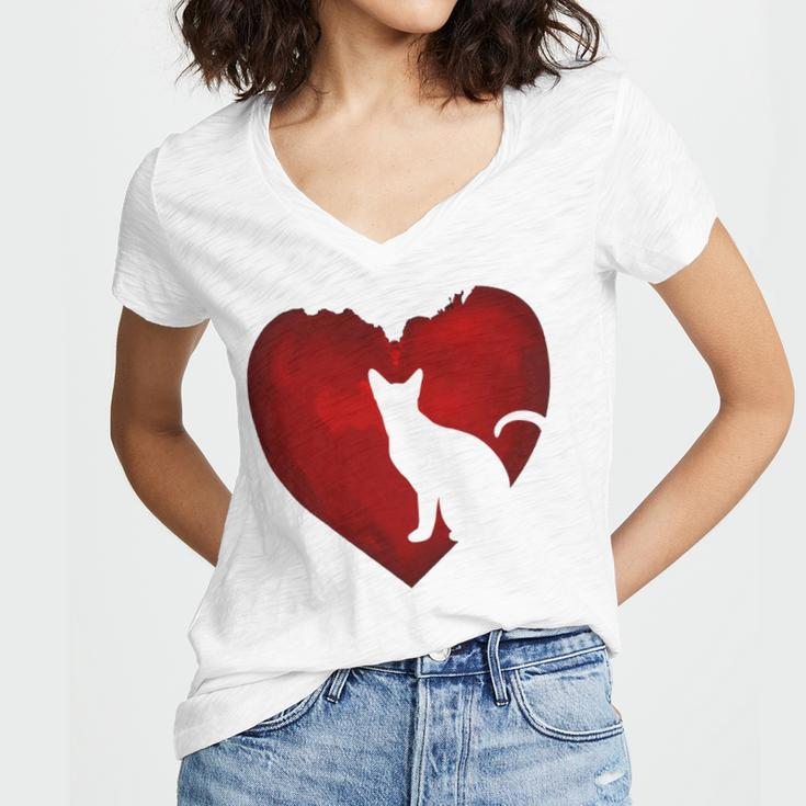 Cat Heart Shirt Cat Lovers Valentine Day Gifts For Couple Women's Jersey Short Sleeve Deep V-Neck Tshirt