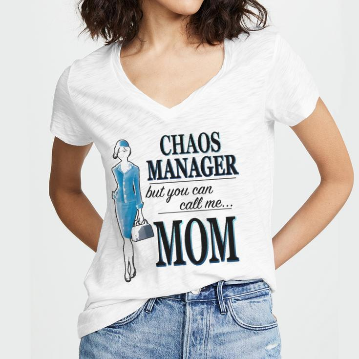 Chaos Manager But You Can Call Me Mom Women's Jersey Short Sleeve Deep V-Neck Tshirt