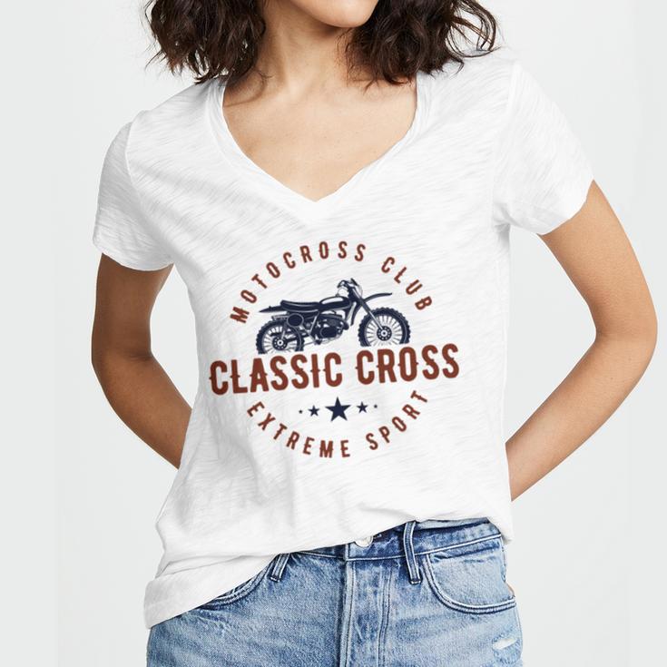 Classic Motor Cross Club Women's Jersey Short Sleeve Deep V-Neck Tshirt