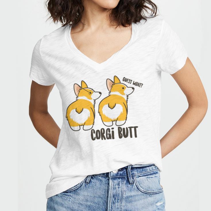 Corgi Set Sticker Design Funny Corgi Set Stickers Women's Jersey Short Sleeve Deep V-Neck Tshirt