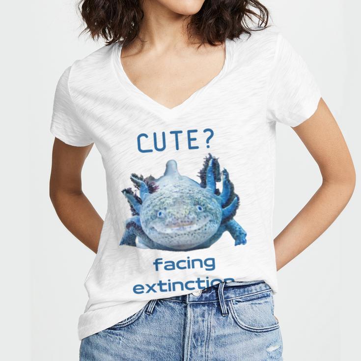 Cute Axolotl Facing Extinction Women's Jersey Short Sleeve Deep V-Neck Tshirt