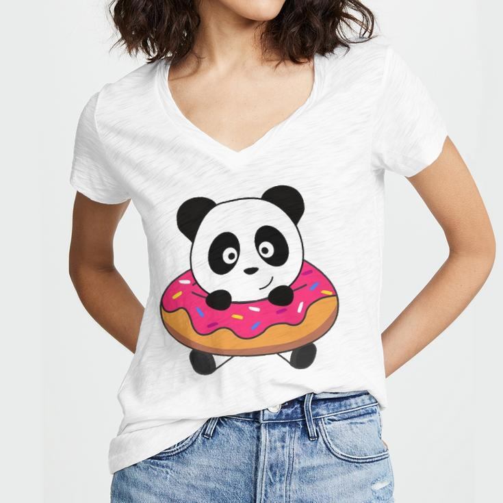 Cute Panda Bear Pandas Donut Sprinkles Women's Jersey Short Sleeve Deep V-Neck Tshirt