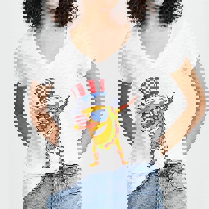 Dabbing Uncle Sam Taco 4Th Of July Kids Boys Girls Women's Jersey Short Sleeve Deep V-Neck Tshirt Dabbing Uncle Sam Taco 4Th Of July Kids Boys Girls Women's Jersey Short Sleeve Deep V-Neck Tshirt