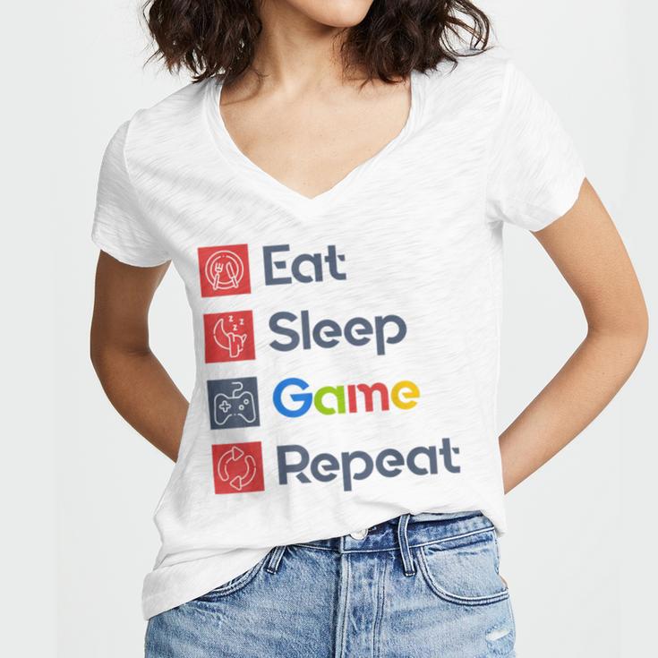 Eat Sleep Game Repeat Women's Jersey Short Sleeve Deep V-Neck Tshirt