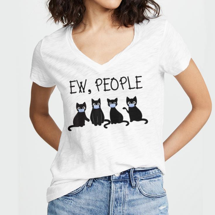 Ew People Meowy Cat Lovers 209 Shirt Women's Jersey Short Sleeve Deep V-Neck Tshirt