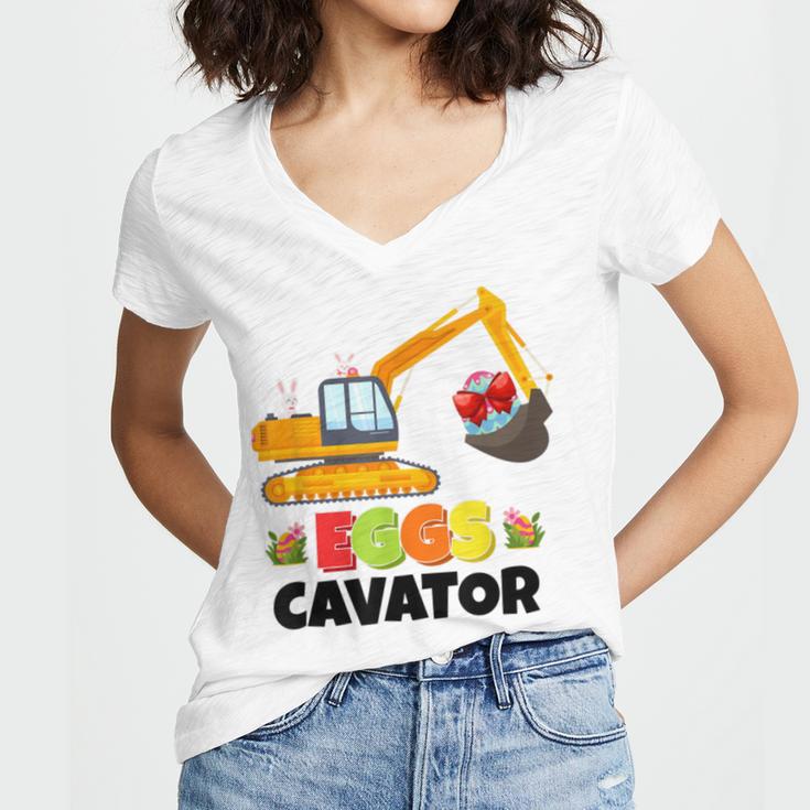 Excavator Shirts For Toddler Boys Girls Easter Eggs Cavator Women's Jersey Short Sleeve Deep V-Neck Tshirt