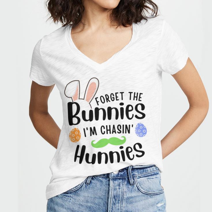 Forget The Bunnies Im Chasing Hunnies Funny Boys Easter Gift Women's Jersey Short Sleeve Deep V-Neck Tshirt