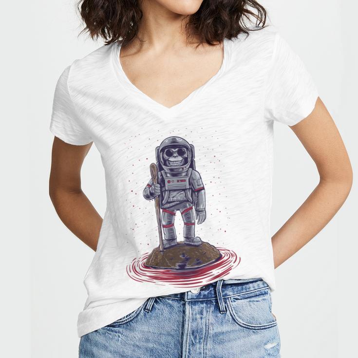 Funny Astronaut Monkey V3 Women's Jersey Short Sleeve Deep V-Neck Tshirt