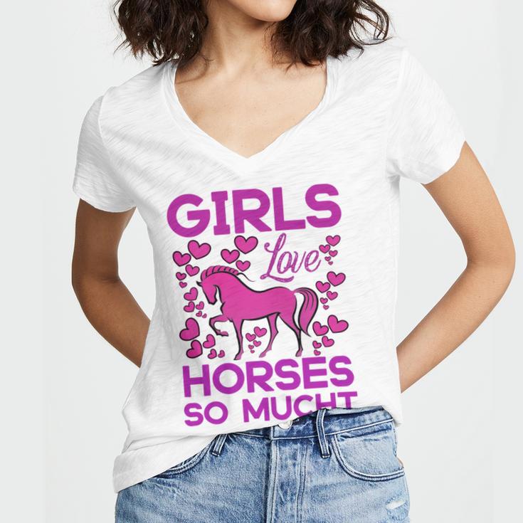 Girls Love Hhoresed So Much Women's Jersey Short Sleeve Deep V-Neck Tshirt