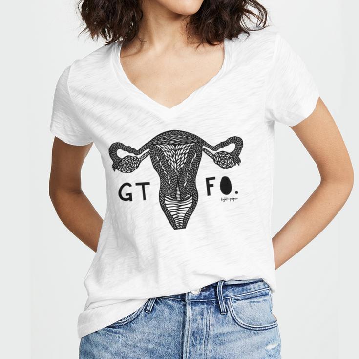 Gtfo Uterus Black Print Perfect Gift Women's Jersey Short Sleeve Deep V-Neck Tshirt