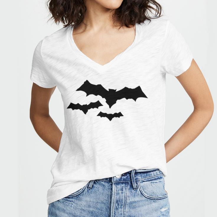 Halloween Scary Vampire Bats Pattern Women's Jersey Short Sleeve Deep V-Neck Tshirt