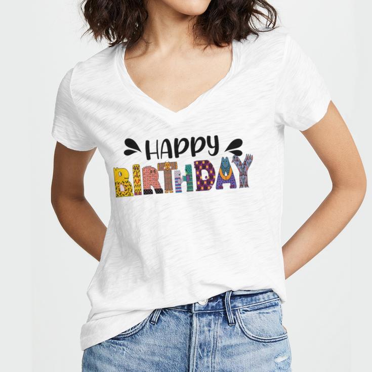 Happy Birthday V2 Women's Jersey Short Sleeve Deep V-Neck Tshirt