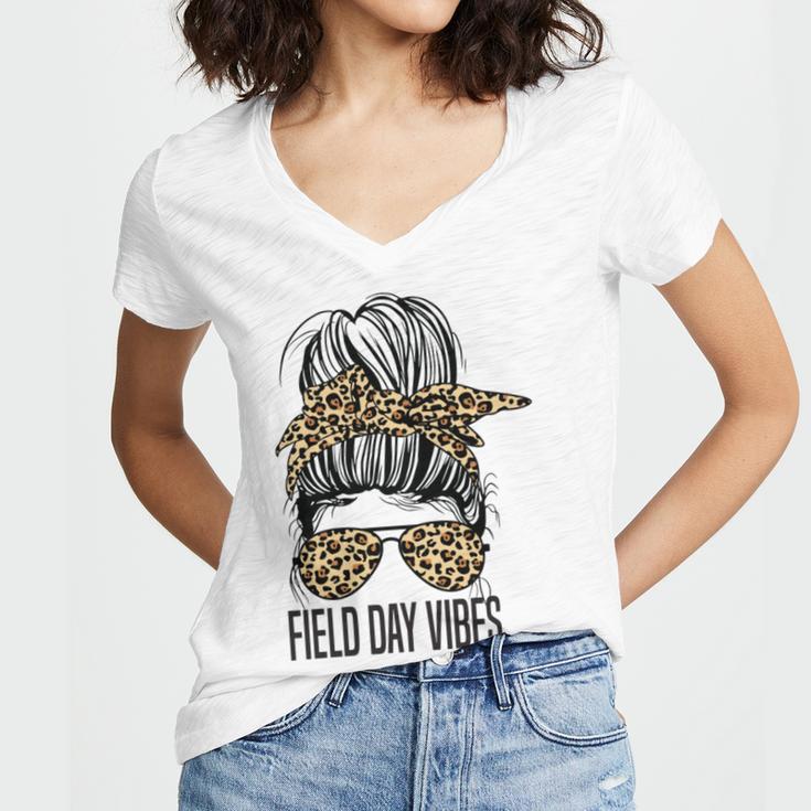 Happy Field Day Field Day Tee Kids Graduation School Fun Day V12 Women's Jersey Short Sleeve Deep V-Neck Tshirt