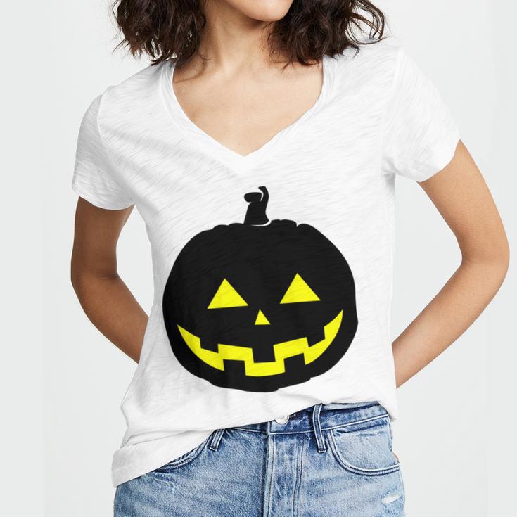 Happy Halloween Scary Black Pumpkin Pattern Women's Jersey Short Sleeve Deep V-Neck Tshirt