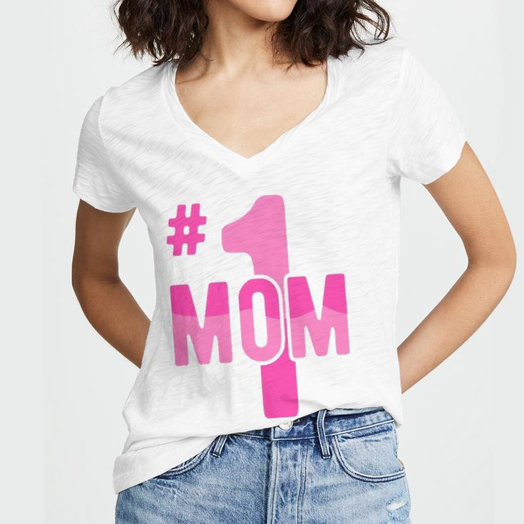 Hashtag Number One Mom Mothers Day Idea Mama Women Women's Jersey Short Sleeve Deep V-Neck Tshirt