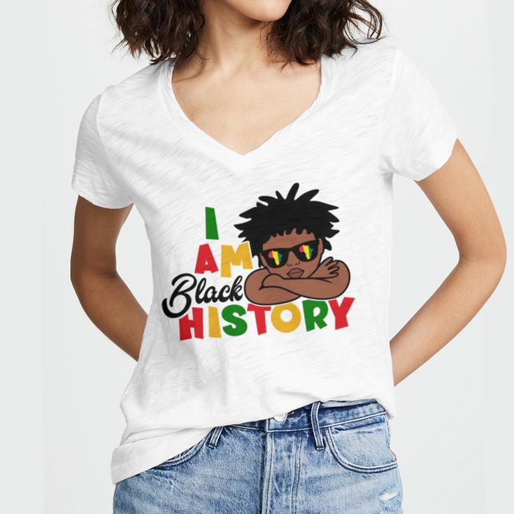 I Am Black History For Kids Boys Black History Month Women's Jersey Short Sleeve Deep V-Neck Tshirt