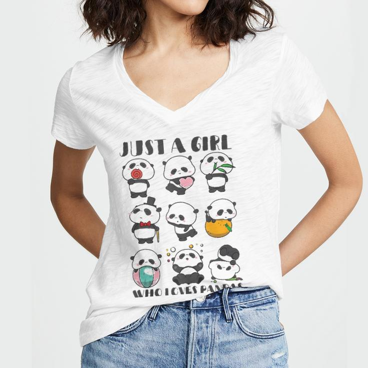 Just A Girl Who Loves Pandas For Women Lover Panda Women's Jersey Short Sleeve Deep V-Neck Tshirt