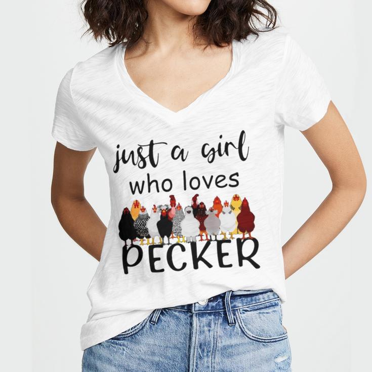 Just A Girl Who Loves Peckers 861 Shirt Women's Jersey Short Sleeve Deep V-Neck Tshirt