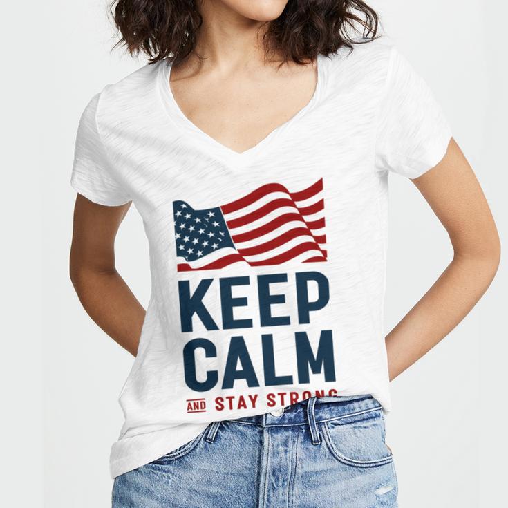 Keep Calm And Stay Strong Tshirt American Tshirt United State Of America Women's Jersey Short Sleeve Deep V-Neck Tshirt