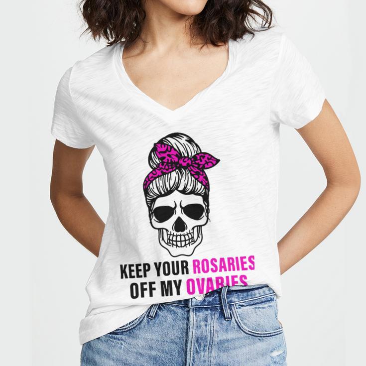 Keep Your Rosaries Off My Ovaries Feminist Skull Women's Jersey Short Sleeve Deep V-Neck Tshirt