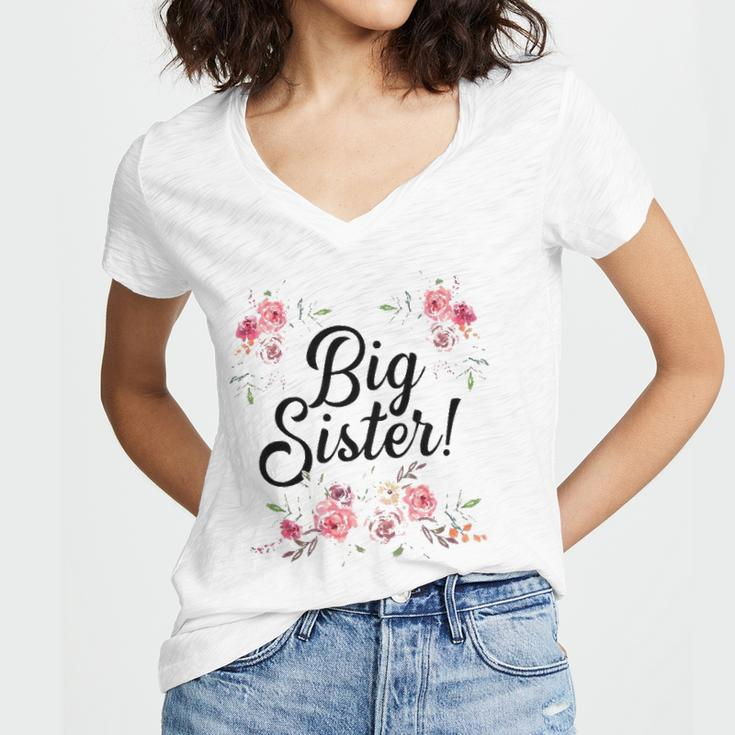 Kids Cute Big Sister Floral Design Toddler Girl Women's Jersey Short Sleeve Deep V-Neck Tshirt