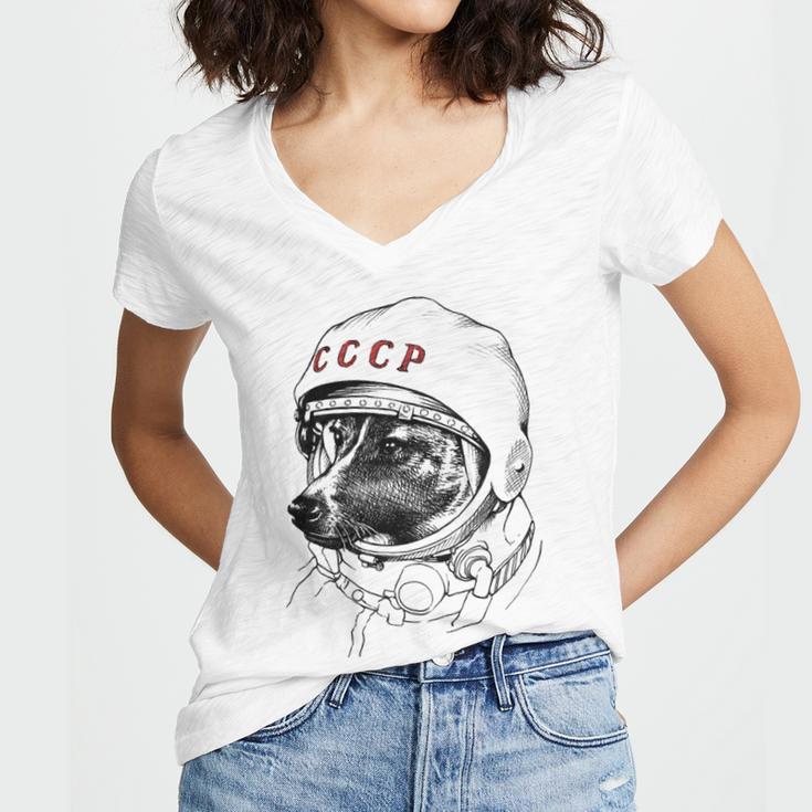 Laika Space Traveler Women's Jersey Short Sleeve Deep V-Neck Tshirt