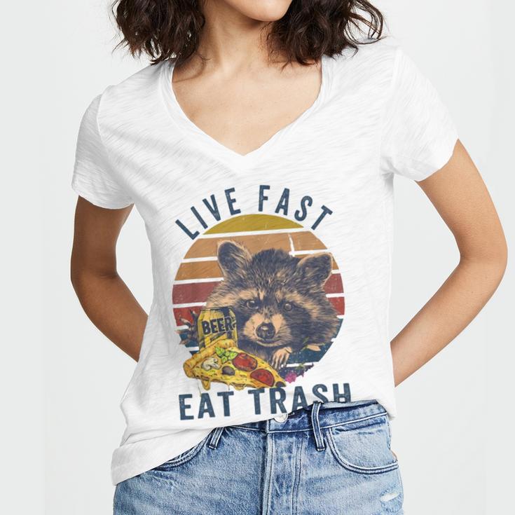 Live Fast Eat Trash 789 Shirt Women's Jersey Short Sleeve Deep V-Neck Tshirt