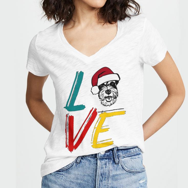 Love My Xmas Miniature Schnauzer Women's Jersey Short Sleeve Deep V-Neck Tshirt