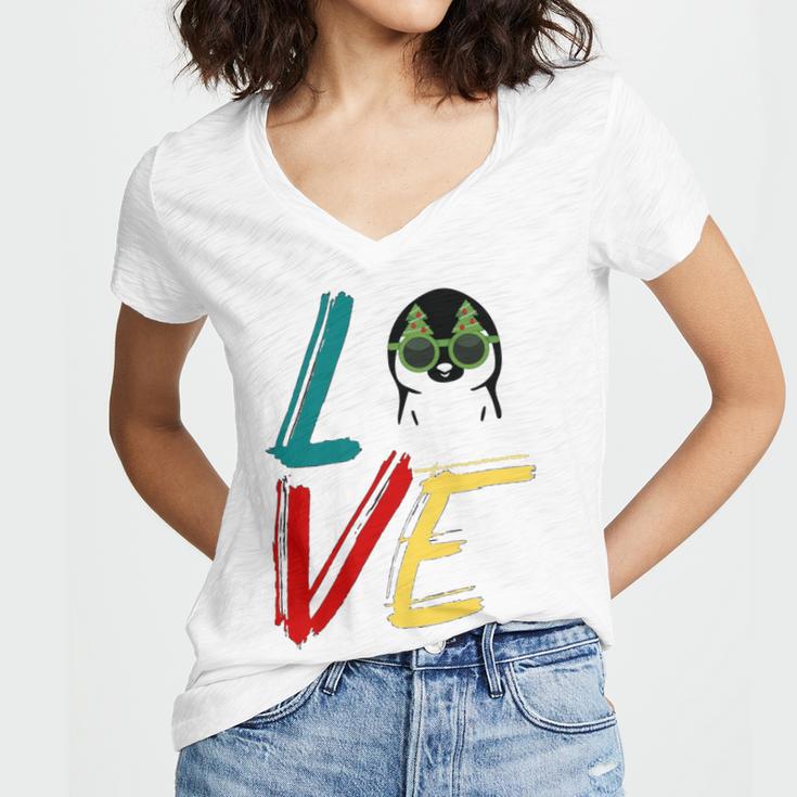 Love The Xmas Penguin Women's Jersey Short Sleeve Deep V-Neck Tshirt