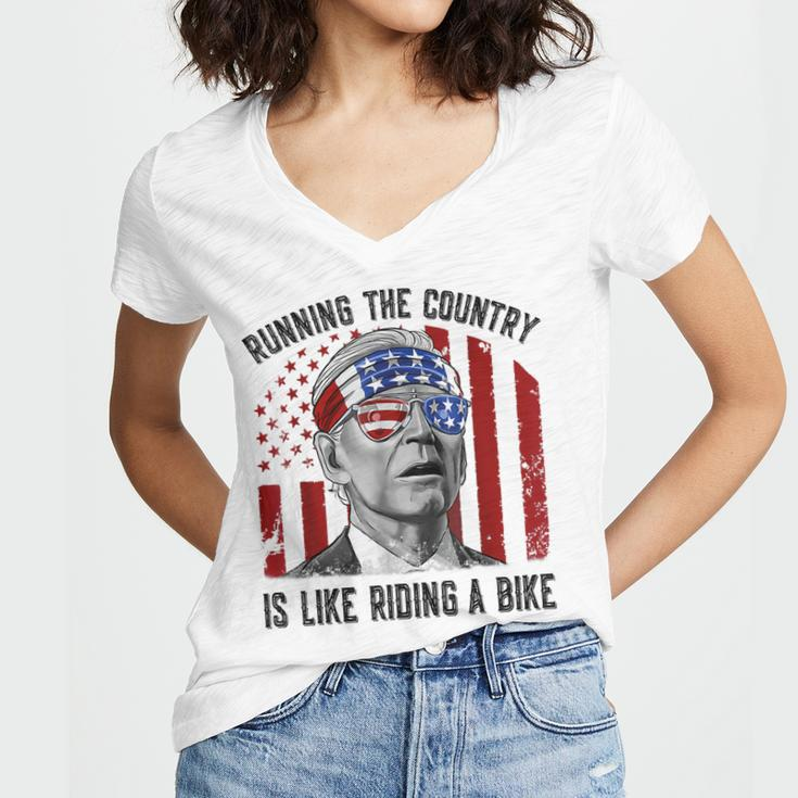 Merry 4Th Of July Joe Biden Falling Off His Bicycle Funny Women's Jersey Short Sleeve Deep V-Neck Tshirt