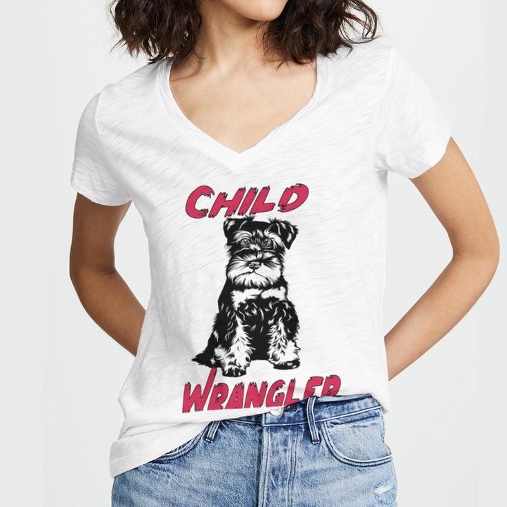 Miniature Schnauzer At Home Child Wrangler Multi Tasking Dog Women's Jersey Short Sleeve Deep V-Neck Tshirt