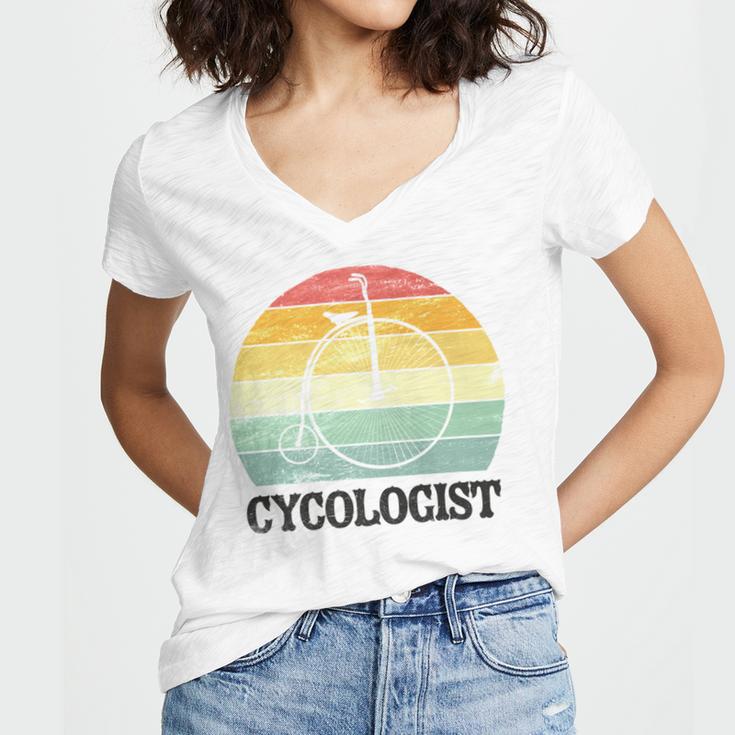 Penny Farthing Cycologist Funny Vintage Biking Cyclogist Cyclist Cycling Road Bike Mtb Women's Jersey Short Sleeve Deep V-Neck Tshirt