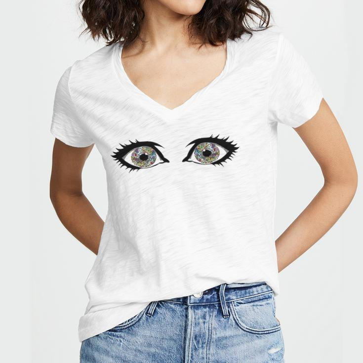 Psychedelic Eyeball Trippy Eyes Women's Jersey Short Sleeve Deep V-Neck Tshirt