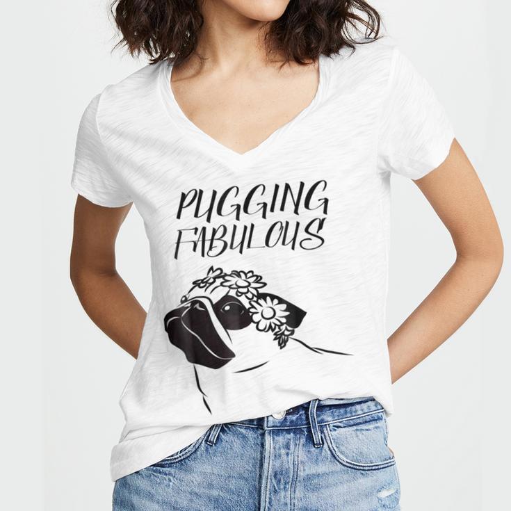 Pugging Fabulous Pug Lovers Women's Jersey Short Sleeve Deep V-Neck Tshirt