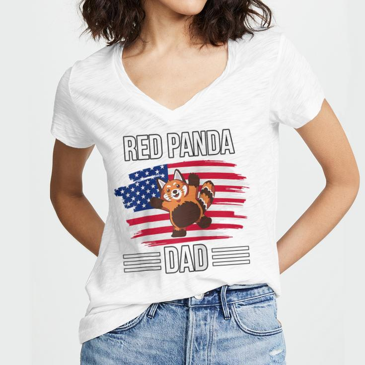Red Panda Us Flag 4Th Of July Fathers Day Red Panda Dad Women's Jersey Short Sleeve Deep V-Neck Tshirt