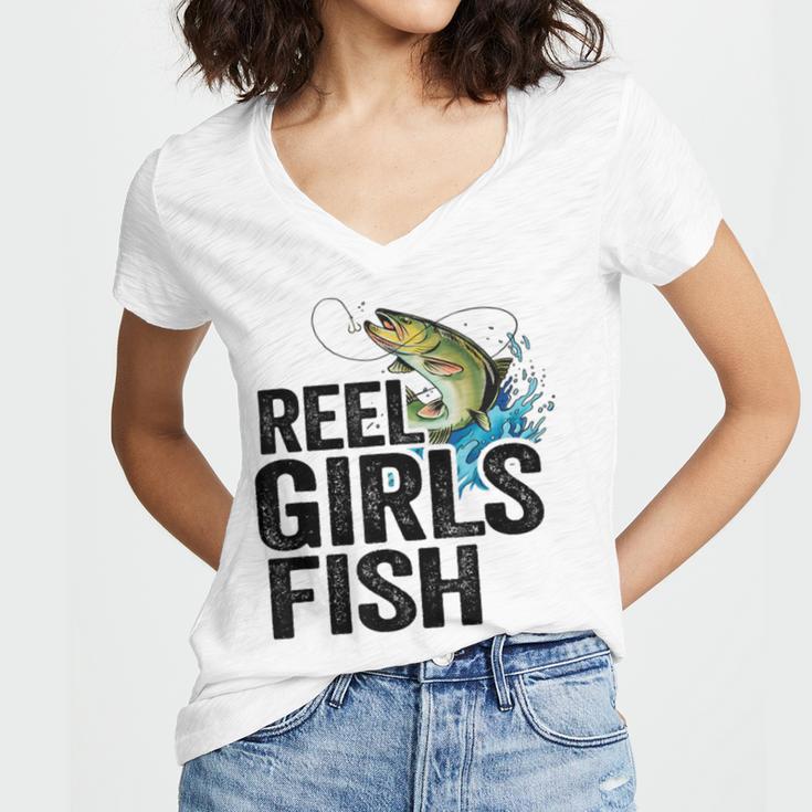 Reel Girl Fish Women's Jersey Short Sleeve Deep V-Neck Tshirt