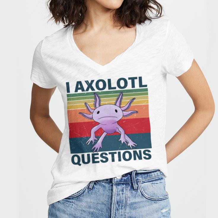 Retro I Axolotl Questions Funny Cute Axolotl Women's Jersey Short Sleeve Deep V-Neck Tshirt