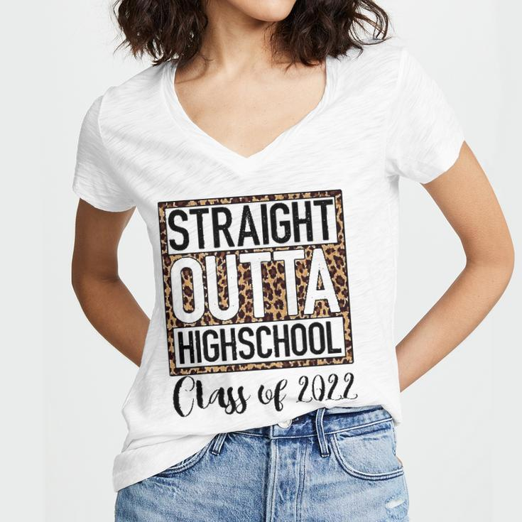 Straight Outta High School Class Of 2022 Graduation Boy Girl Women's Jersey Short Sleeve Deep V-Neck Tshirt