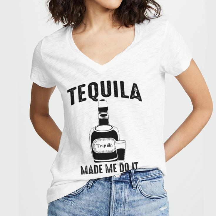 Tequila Made Me Do It Cute Funny Gift Women's Jersey Short Sleeve Deep V-Neck Tshirt