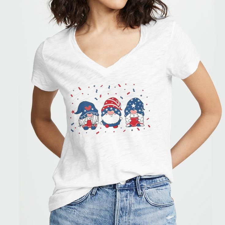 Three Gnomes Celebrating Independence Usa Day 4Th Of July Women's Jersey Short Sleeve Deep V-Neck Tshirt